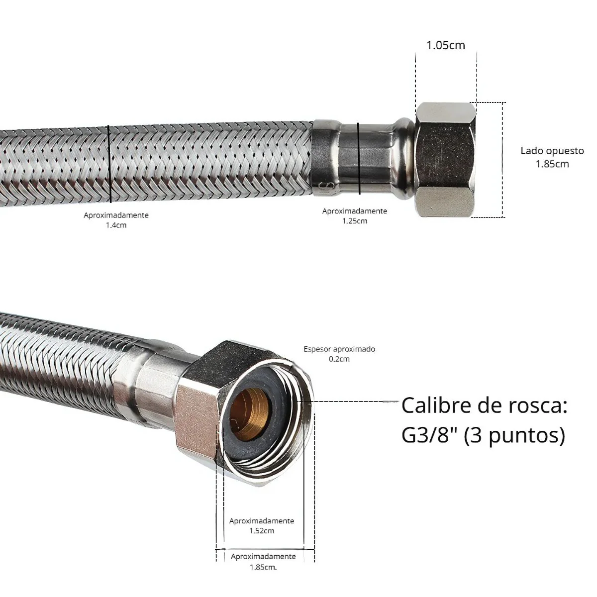 Tubo De Abasto Manguera Flexible 40Cm Acero Inoxidable Trenzado Con Conectores G7/8 Y G3/8. - Image 2