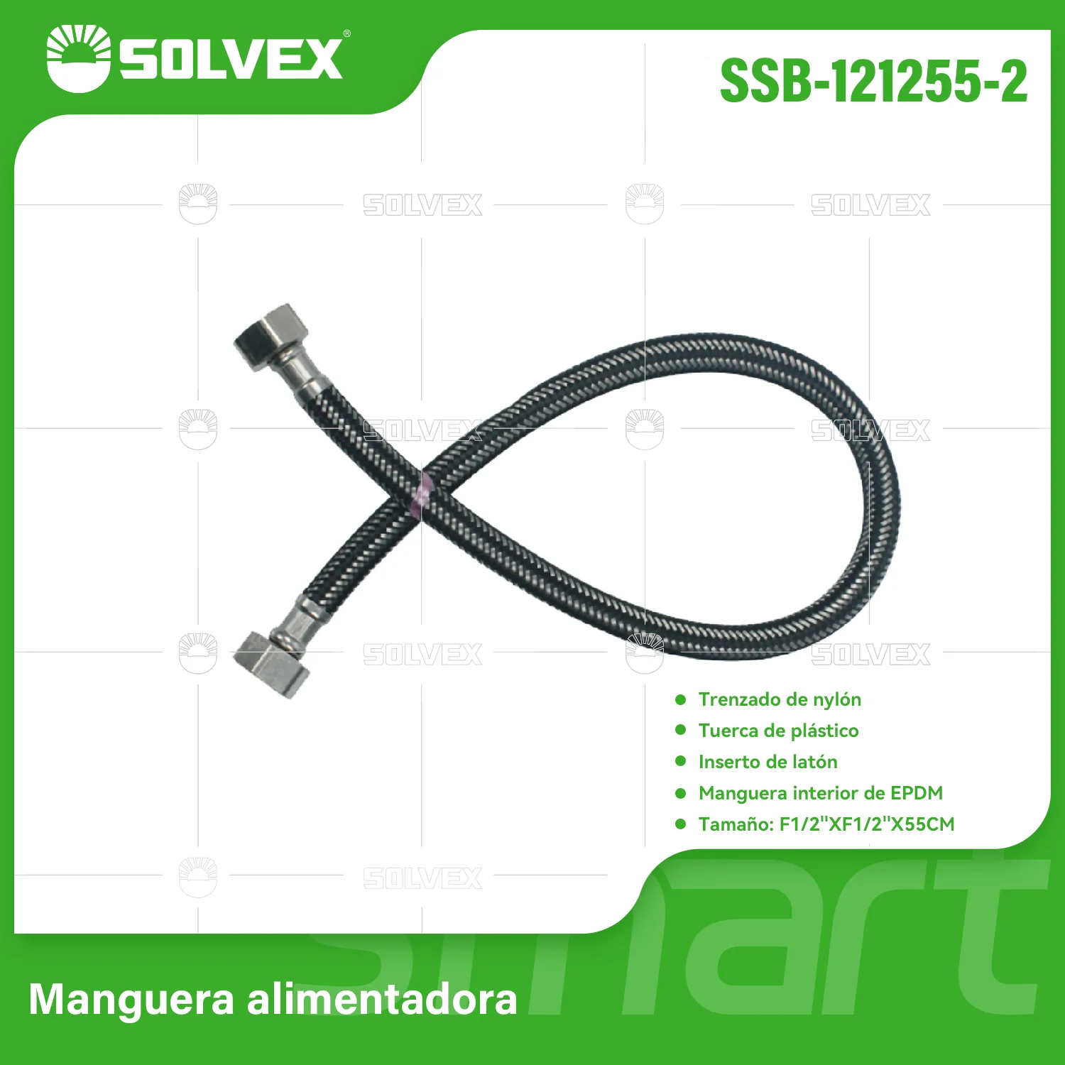 Tubo De Abasto Manguera Flexible 55Cm. Acero Inoxidable Trenzado Con Tuercas Metálicas H1/2'' X H1/2''.