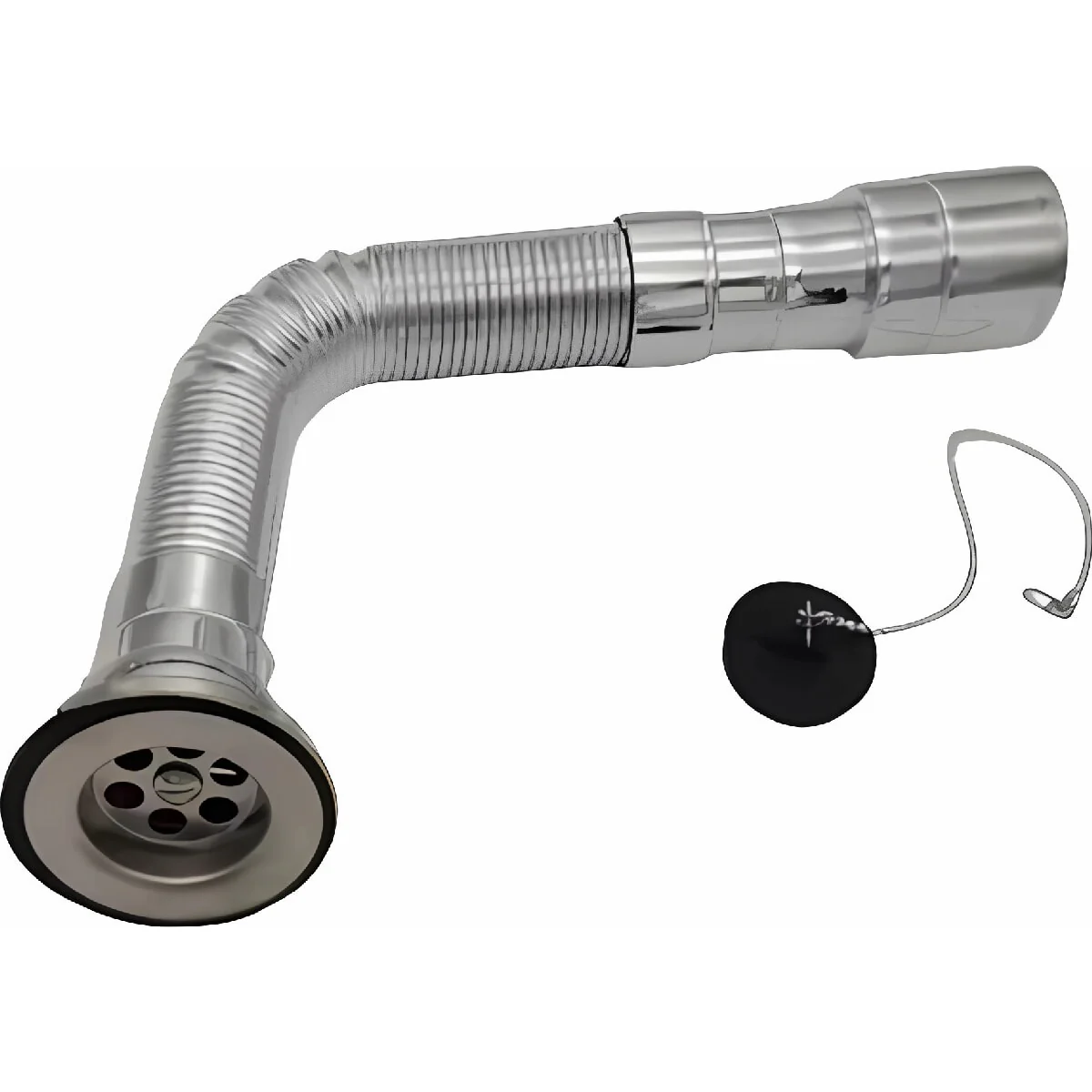 Tubo De Desagüe De Fregadero De Plastico Color Cromado Drenaje Con Tapón Medida 35Cm-80Cm De Nessati Lavaplatos