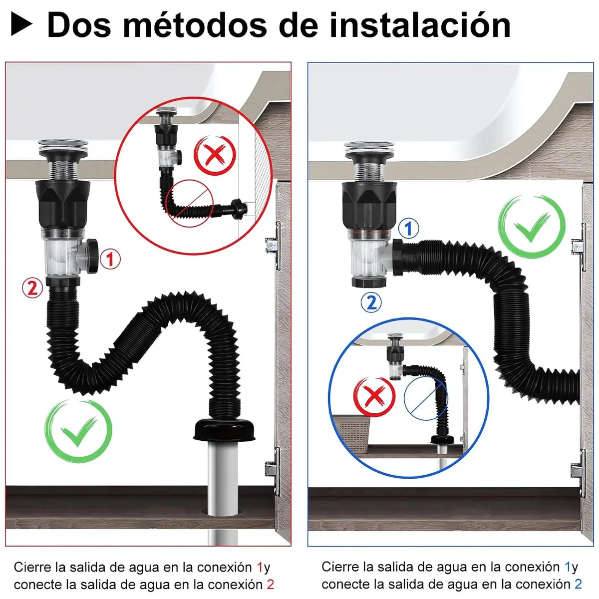 Tubo De Desague Drenaje Flexible En S Con Válvula Antirretorno. Manguera De Desagüe Para Lavamanos, Fregadero, Lavabos. Previene Olores. - Image 4