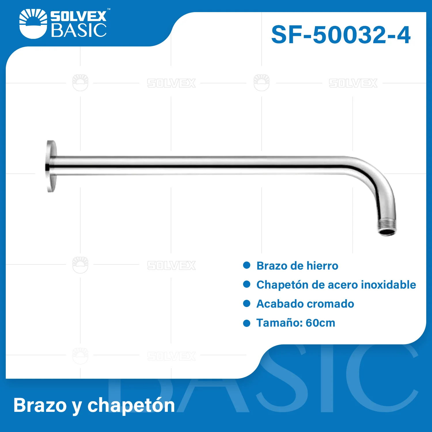 Tubo Para Ducha Con Chapetón Cromado Brillante. Brazo Para Regadera (60Cm).