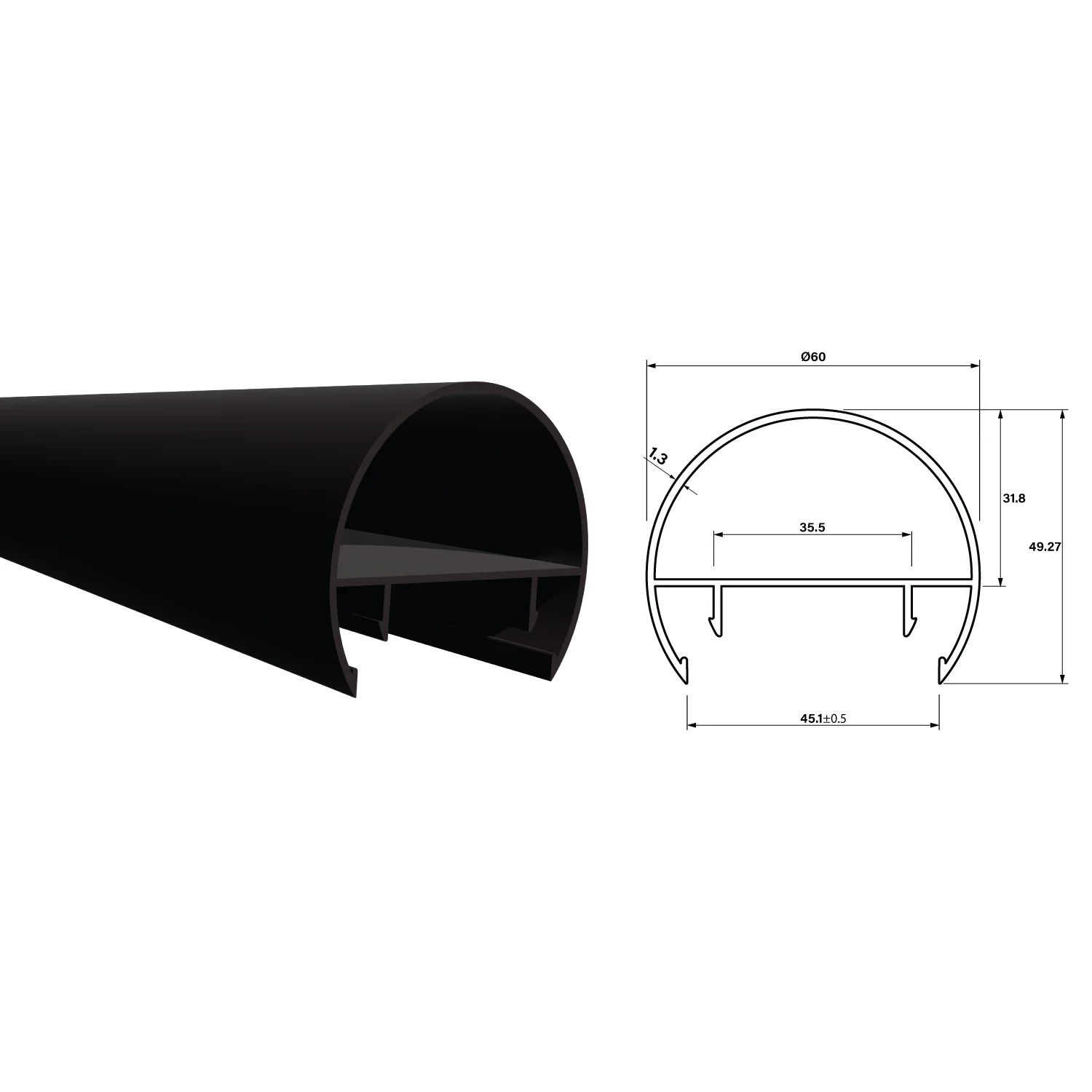 Tubo Redondo Pasamanos Aluminio De Clipar Diametro 60Mm Largo 5.85M Anodizado Negro - Image 2