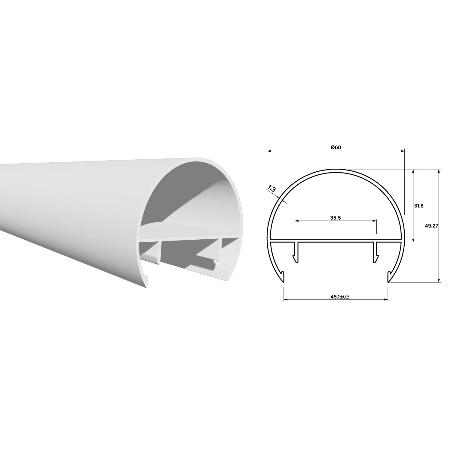 Tubo Redondo Pasamanos Aluminio De Clipar Diametro 60Mm Largo 5.85M Lacado Blanco - Image 2