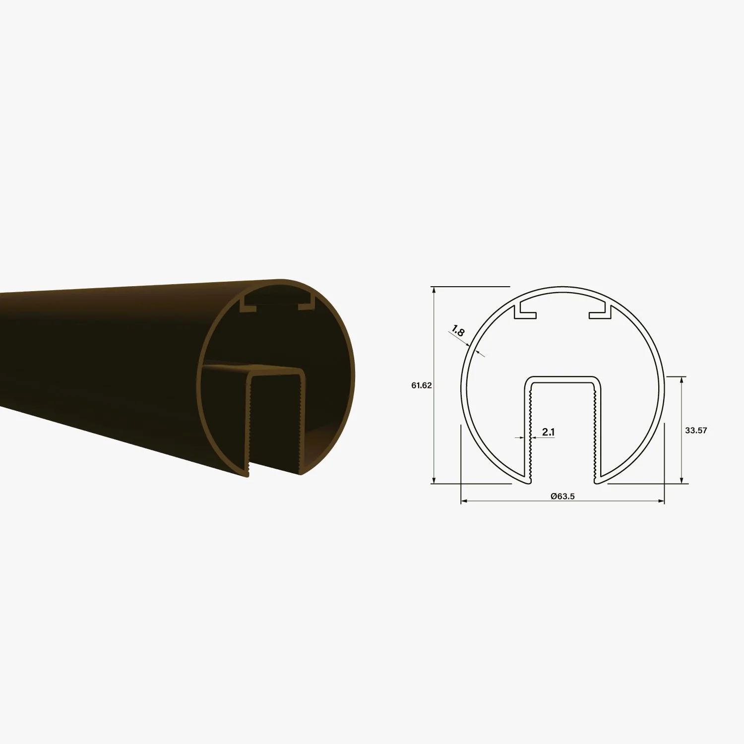 Tubo Redondo Pasamanos Aluminio Ranurado Diametro 63.5 Mm Largo 5.85M Anodizado Bronce - Image 2