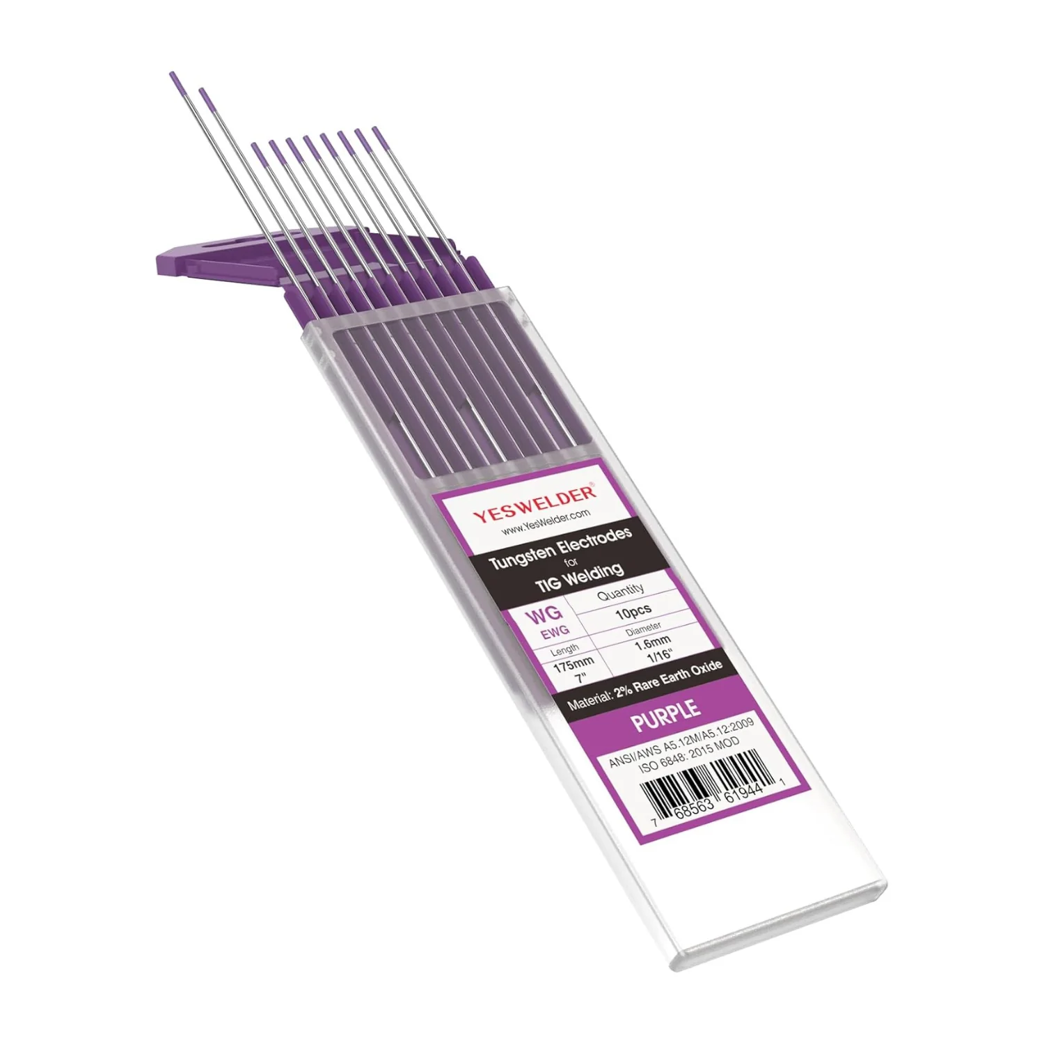 Tungstenos E3 Purpura 1.6Mm (1/16") Para Soldadura Tig (No Radioactivos) (Caja De 10 Pcs)