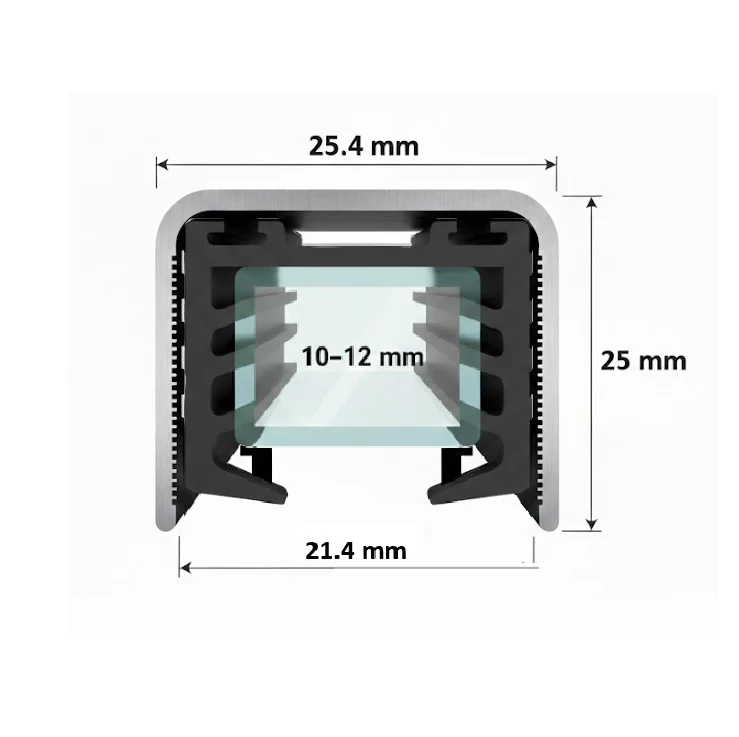 U Channel Pasamanos De Aluminio Color Inox Con Goma, 5.8M De Largo, 24.4Mm Alto Y Ancho Externo Y 21.4Mm Alto Y Ancho Interno - Image 3