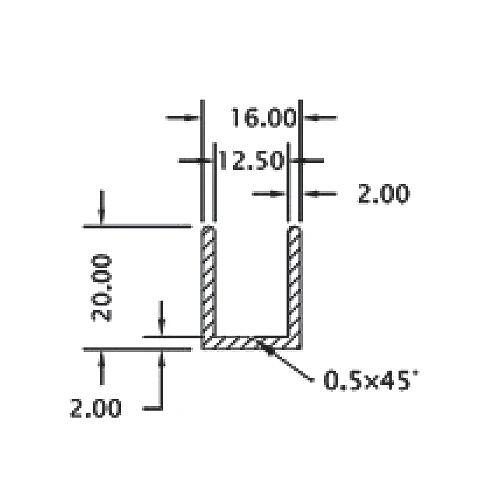 U-Channel Vidrio De 12 Mm De Aluminio. Alto 20 Mm. Largo De 3 M. Acabado Brillante - Image 2