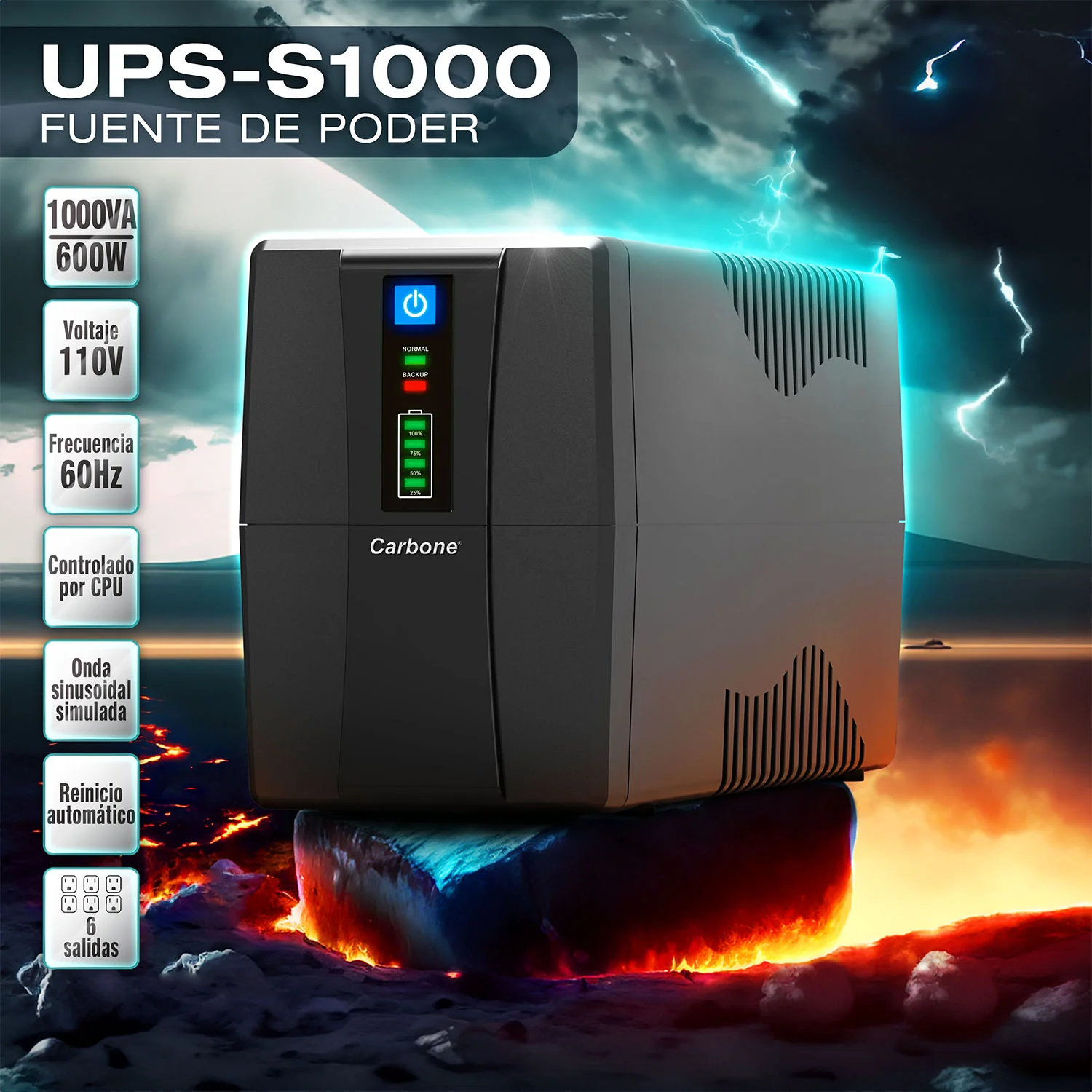 UPS Fuente De Poder 1000VA 600W Protector De Voltaje Y Batería De Respaldo
