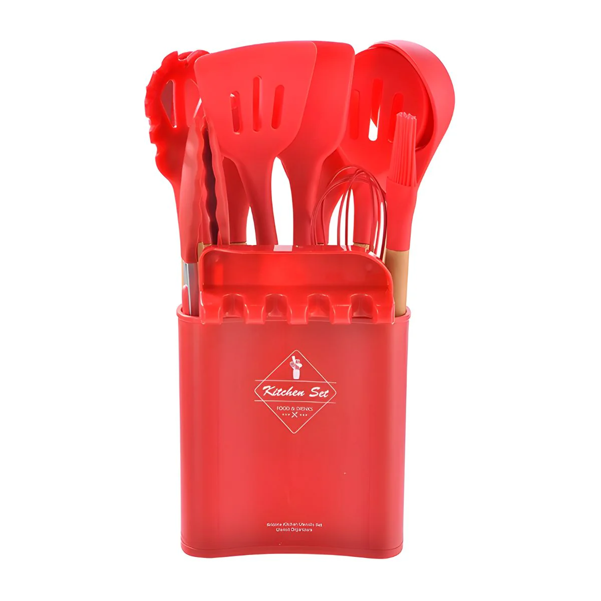 Utensilios De Cocina De Silicona Y Madera. Juego De Cucharones De 13 Piezas Antiadherentes Y Resistentes Al Calor. Color Rojo. - Image 3