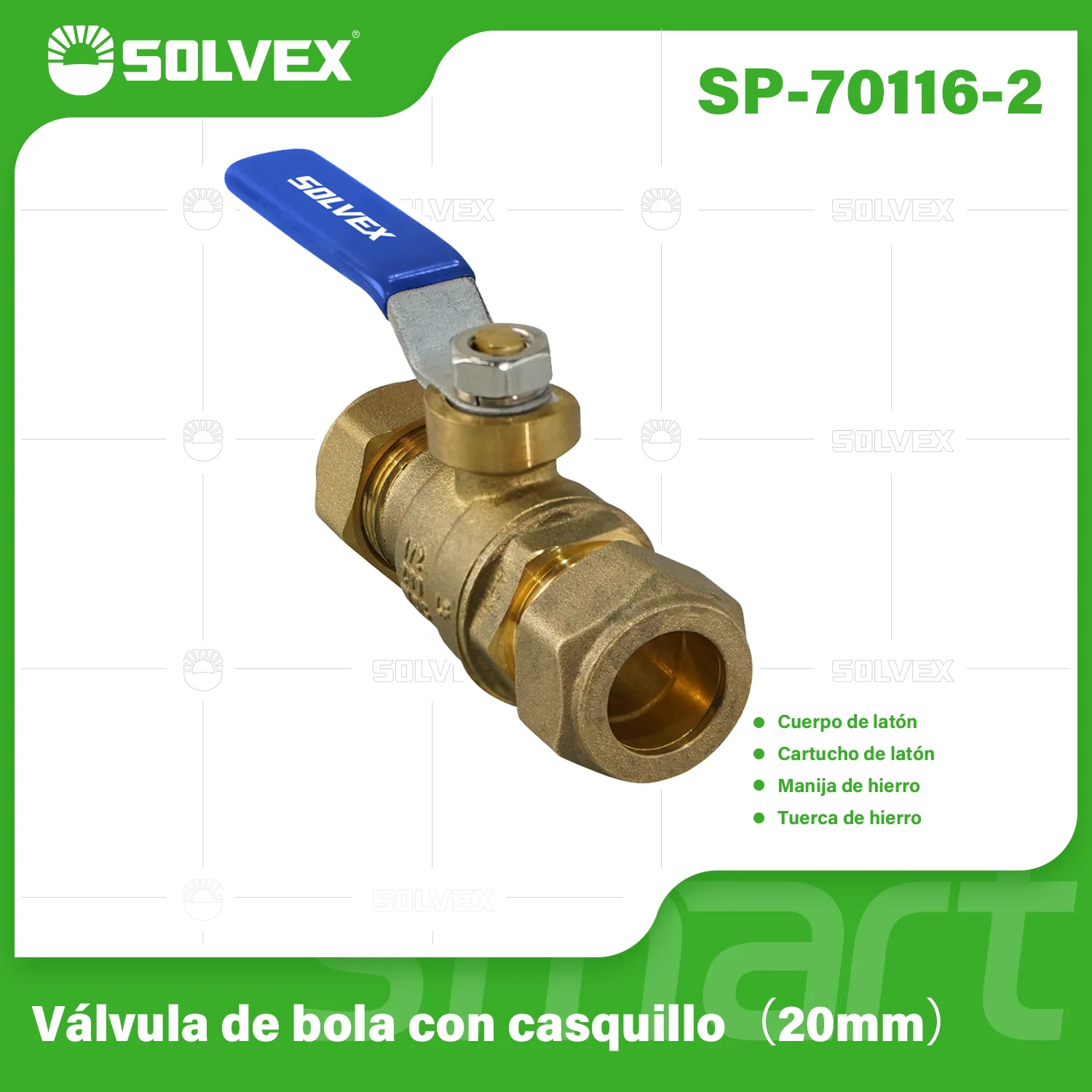 Válvula De Bola Con Casquillo 20 Mm (1/2") De Latón Con Manija Metálica. Para Agua, Aceite Y Gas (WOG).