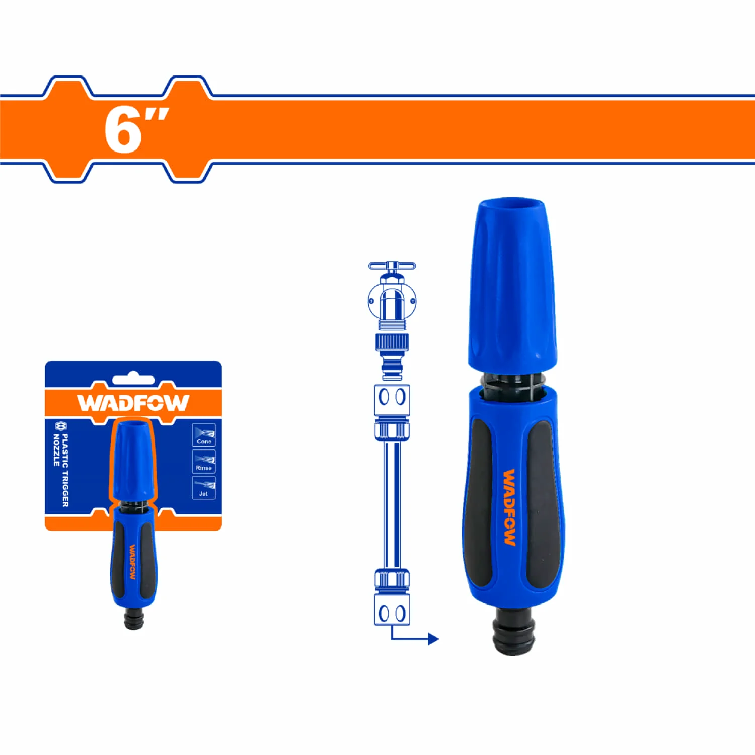 Lanza De Riego Ajustable 6" Boquilla Plástica ABS Alta Resistencia Y 3 Modos Chorro A Cono. Varilla De Agua.