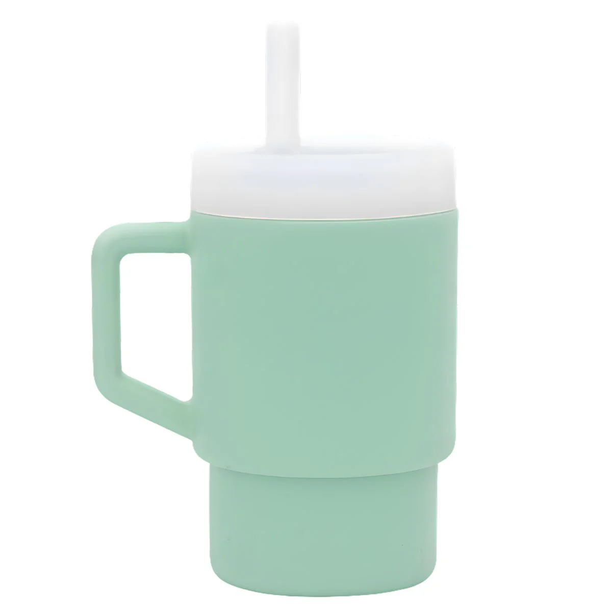 Vaso De Silicón Con Carrizo 310 Ml. Botella De Agua Antiderrame Para Niños. Color Verde Menta.