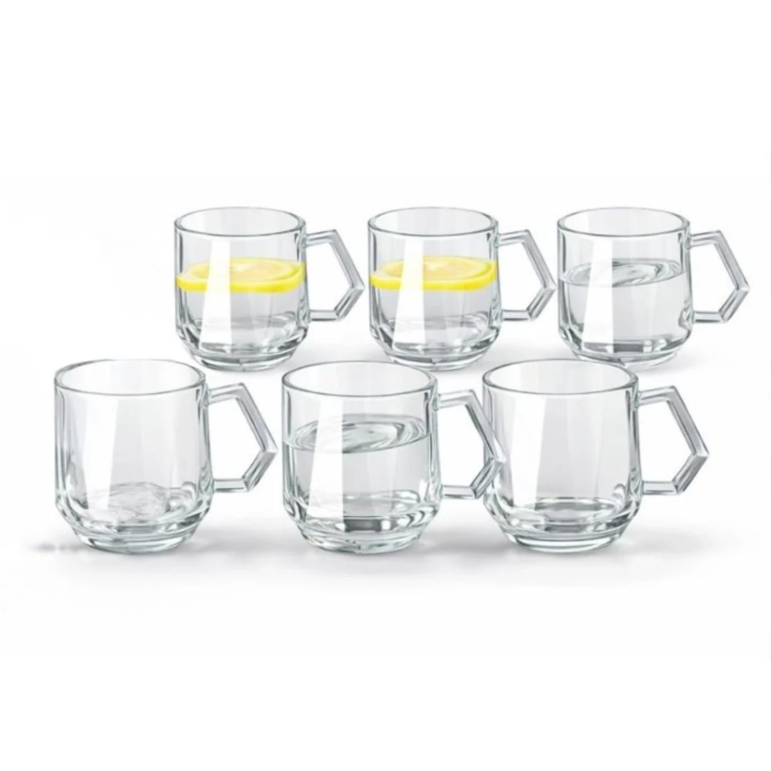 Vasos De Vidrio Con Asa Diseño Diamante. Set De 6 Unidades Con Capacidad De 300Ml. - Image 2