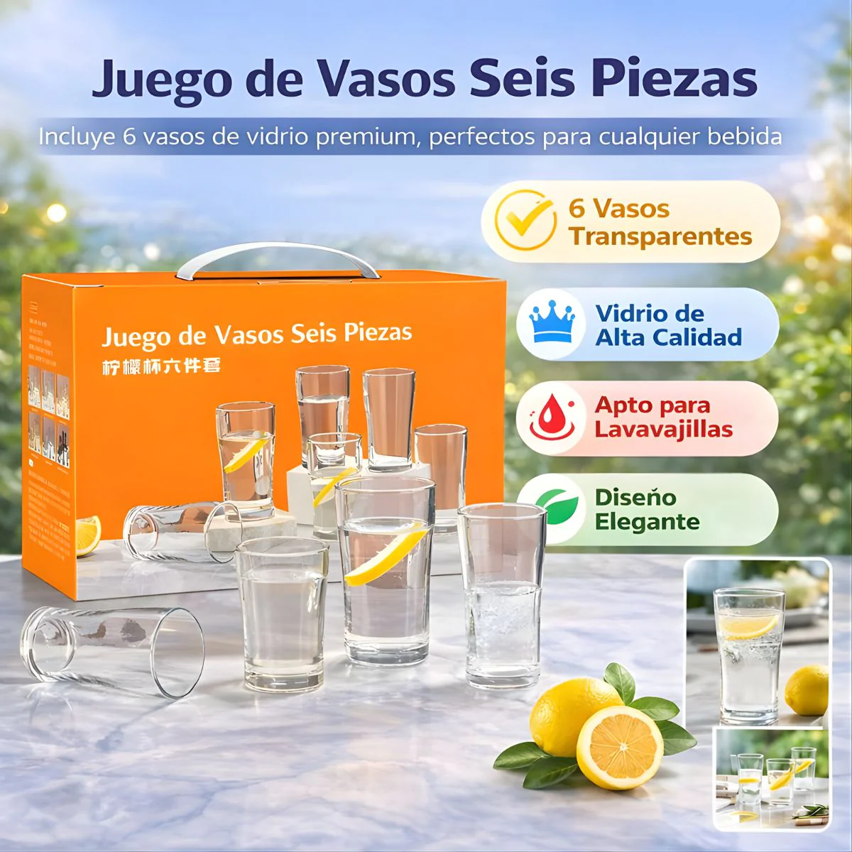 Vasos De Vidrio. Set De 6 Unidades Con Capacidad De 300Ml.