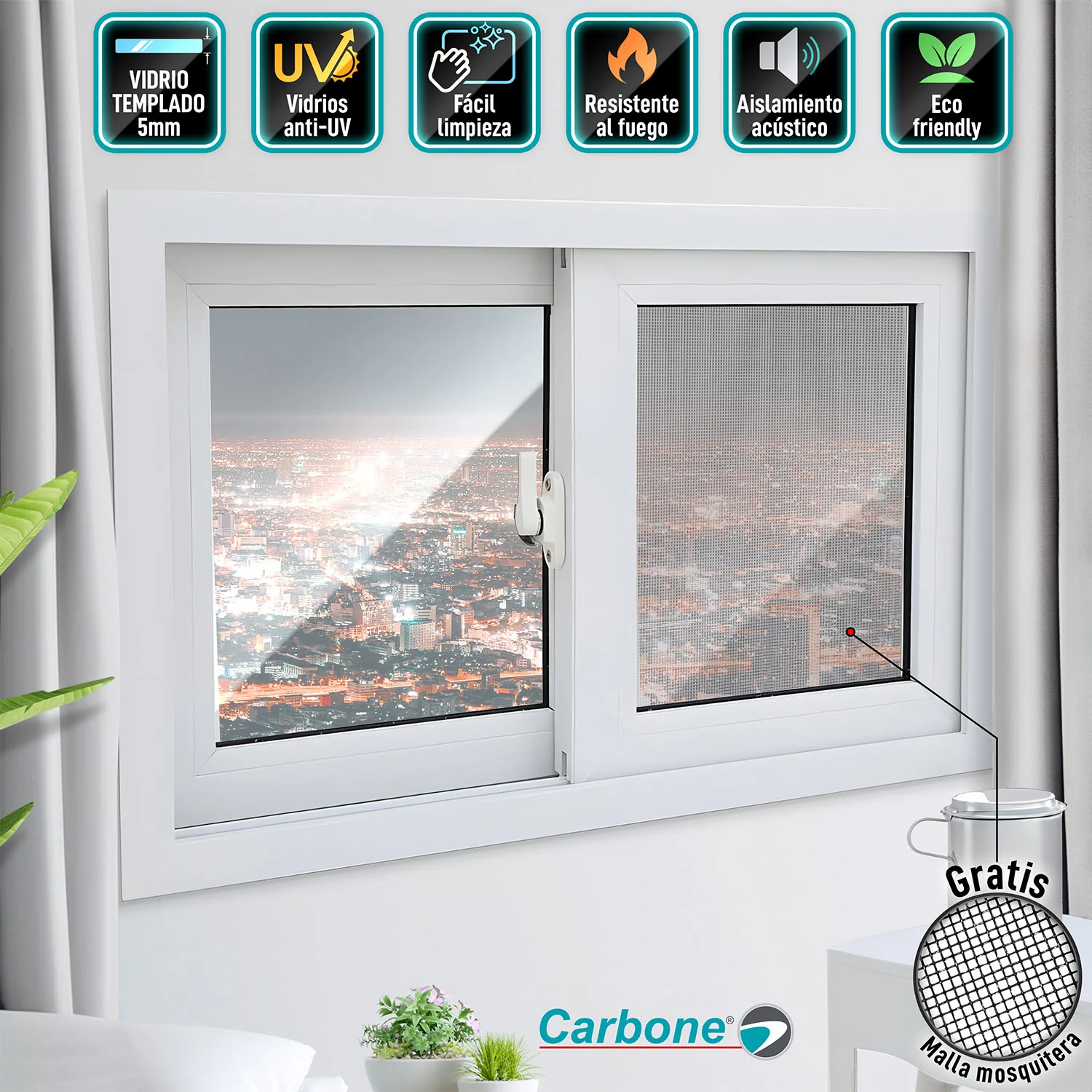 Ventanas Francesas Correderas UPVC Blanca Anti UV Vidrio De Seguridad Templado 5Mm (5 Años De Garantía) Incluye Malla Mosquitera Y Kit De Ventana Francesa
