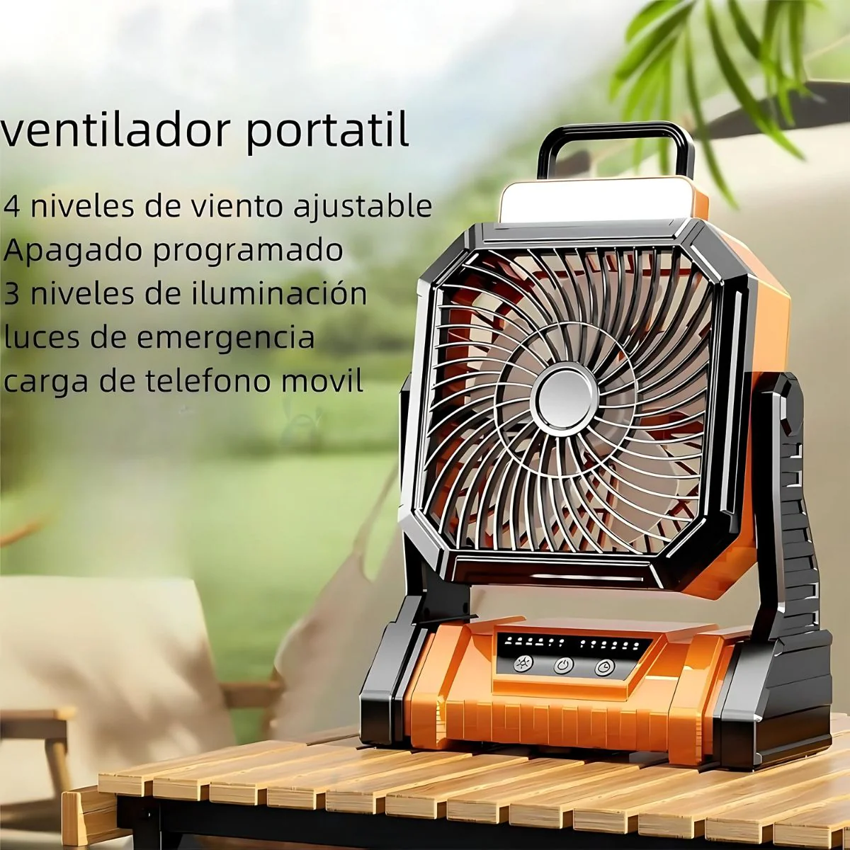 Ventilador Abanico Portátil Recargable. Abanico Para Camping Y Exteriores. Luz LED De Emergencia. Power Bank Integrado. 5400Mah (4-9H) - Image 2