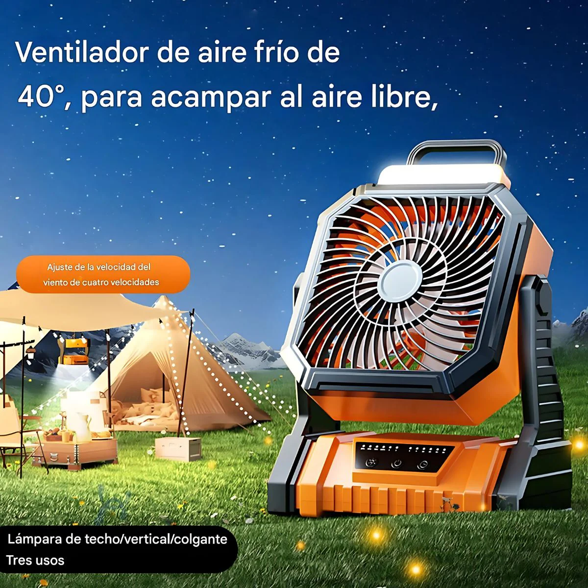 Ventilador Abanico Portátil Recargable. Abanico Para Camping Y Exteriores. Luz LED De Emergencia. Power Bank Integrado. 5400Mah (4-9H) - Image 3