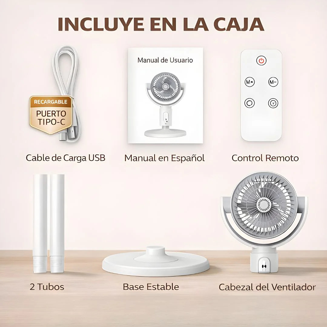 Ventilador Recargable Portátil Con Control Remoto. Abanico Plegable De 5 Velocidades Y 3 Niveles De Altura Ajustables. 4000Mah - Image 3