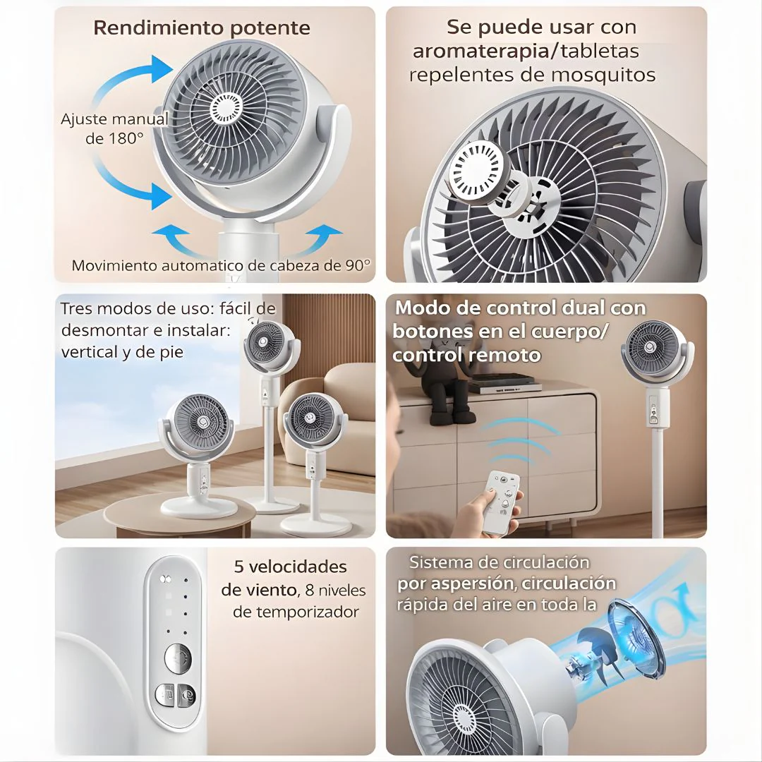 Ventilador Recargable Portátil Con Control Remoto. Abanico Plegable De 5 Velocidades Y 3 Niveles De Altura Ajustables. 4000Mah - Image 4