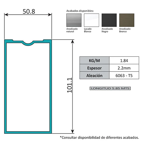 Vertical Muro Cortina Perfil Oculto. Espesor 2.2 Mm. Largo 5.85 Mts. Acabado Anodizado Negro 15 Micr - Image 2