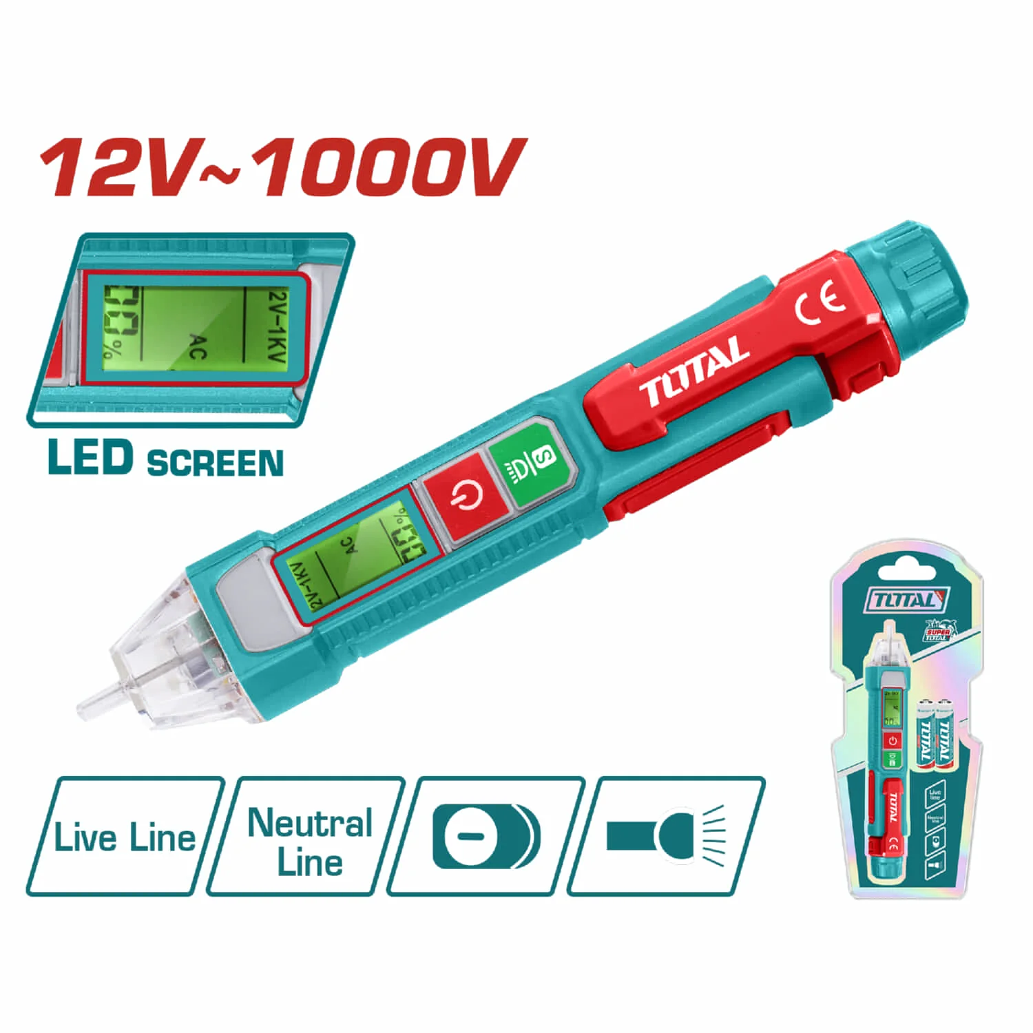 Voltímetro Detector De Voltaje AC Sin Contacto 12V~1000V. Apagado Automático.