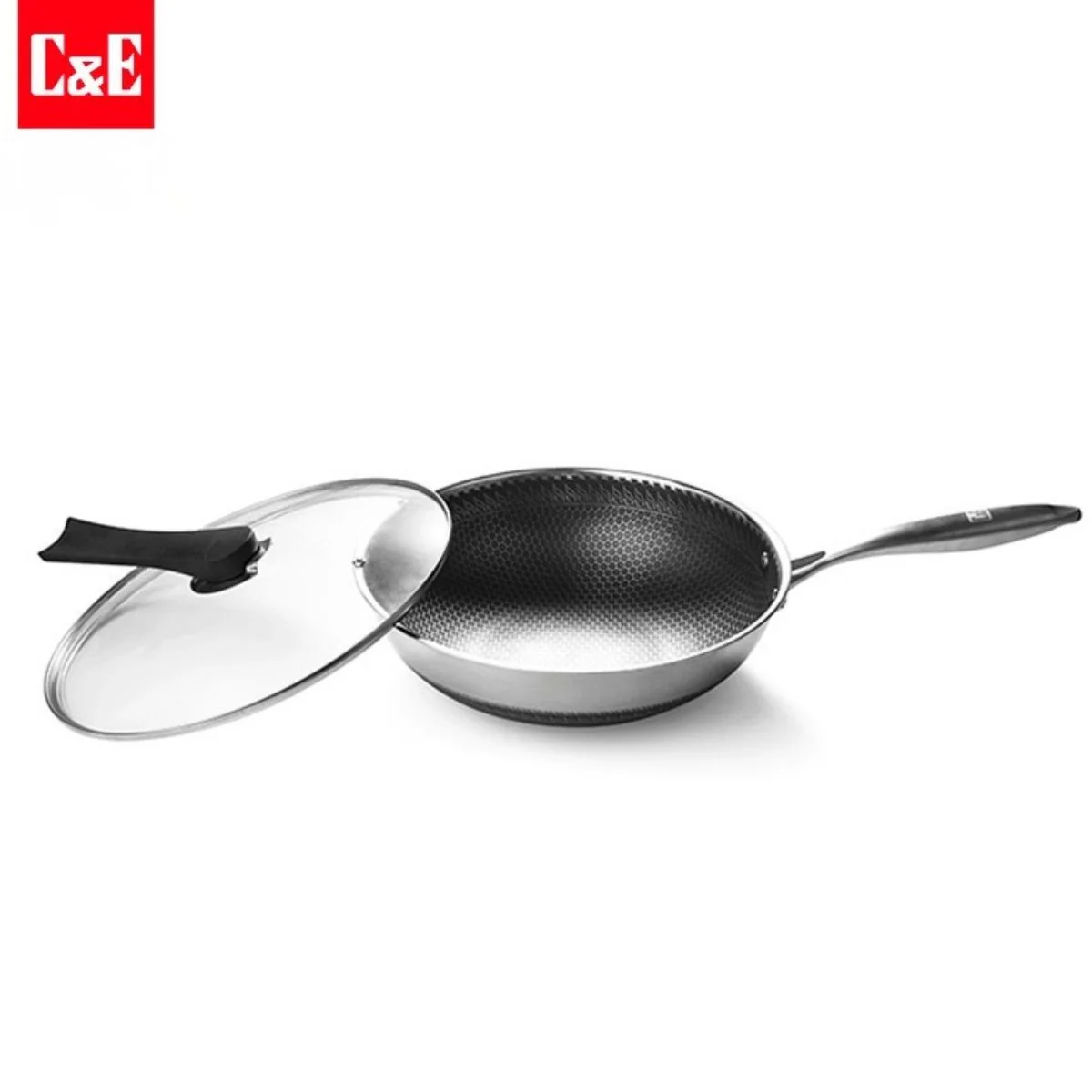 Wok Antiadherente De Acero Inoxidable De 3 Capas 32 Cm (12.5") Con Tapa De Vidrio Templado. Mango De Acero Inoxidable. Grosor 2.2 Mm. - Image 2