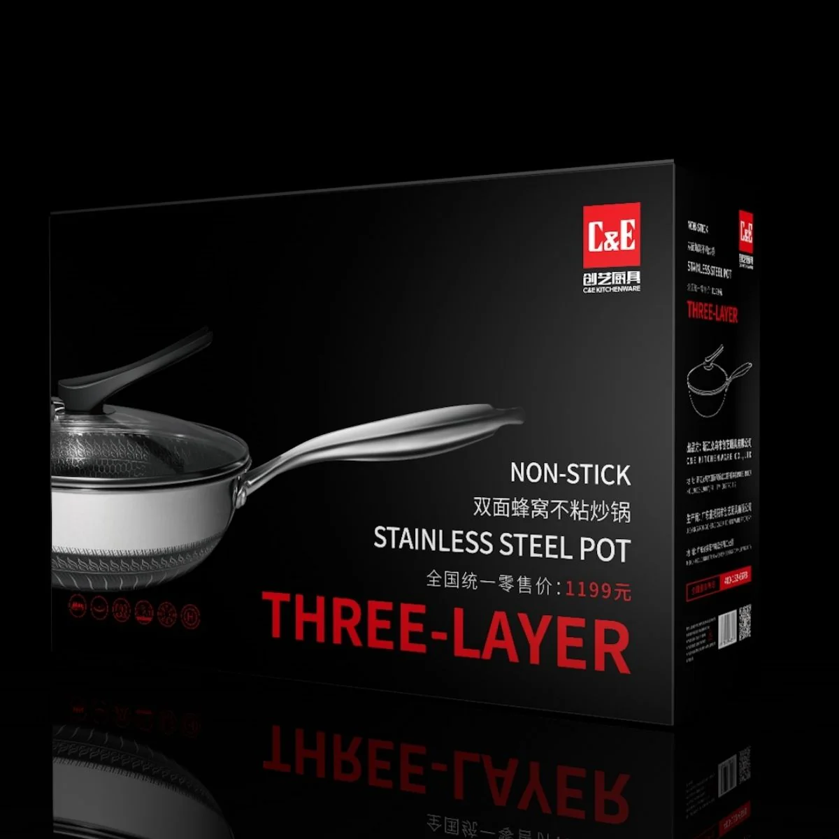 Wok Antiadherente De Acero Inoxidable De 3 Capas 32 Cm (12.5") Con Tapa De Vidrio Templado. Mango De Acero Inoxidable. Grosor 2.2 Mm. - Image 3