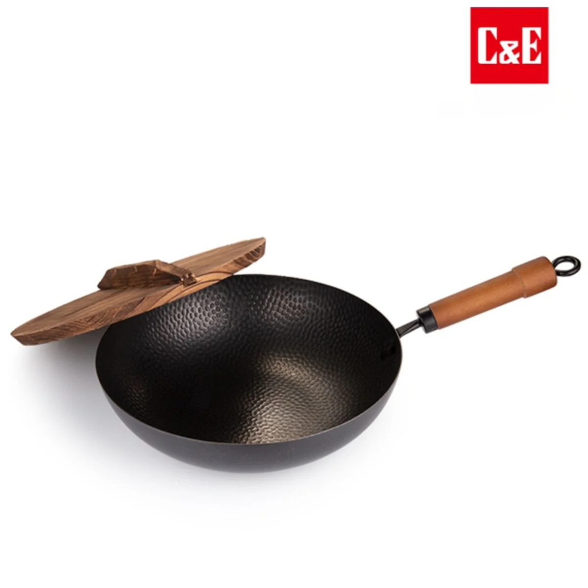 Wok De Hierro Con Mango De Madera De Haya Carbonizada 32 Cm (12.5”) Espesor 1.6 Mm. Sartén Tipo Wok Para Cocina - Image 2
