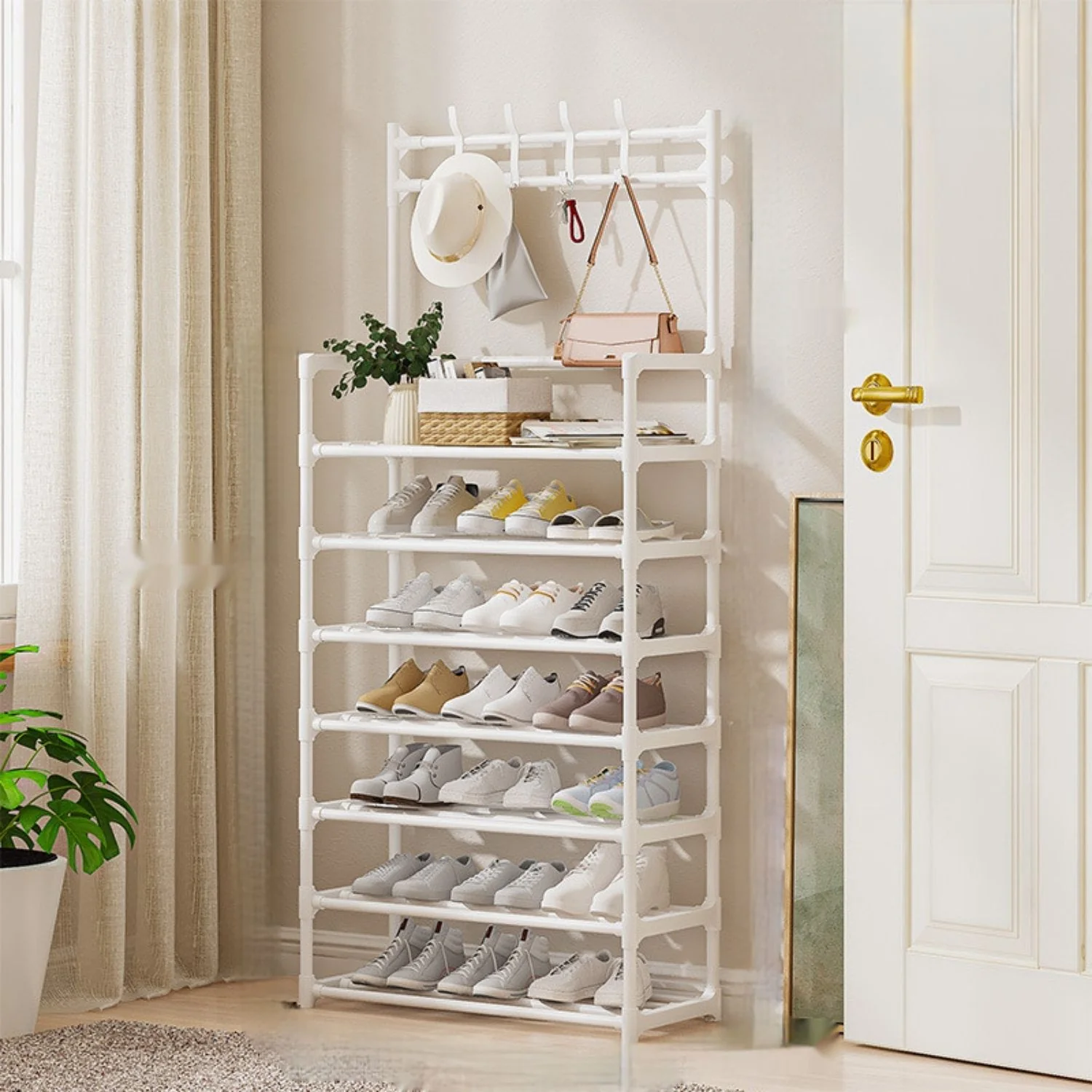 Zapatera Organizador De Zapatos, Sombreros Y Accesorios Multifuncional 60X26x165 Cm De Hierro . Perchero Zapatero Estante.