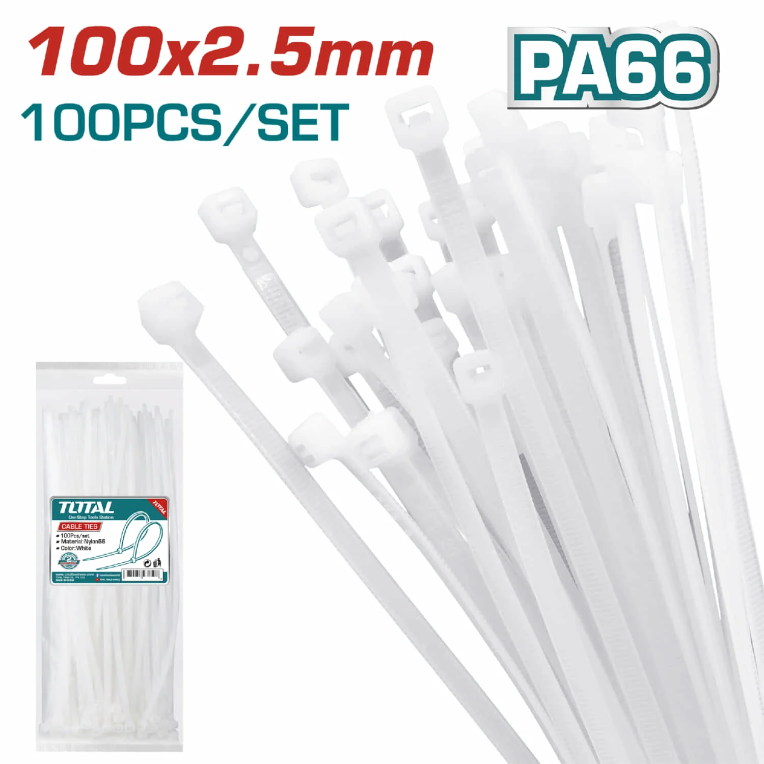 Zunchos TOTAL TOOLS (100 Piezas) Color Blanco